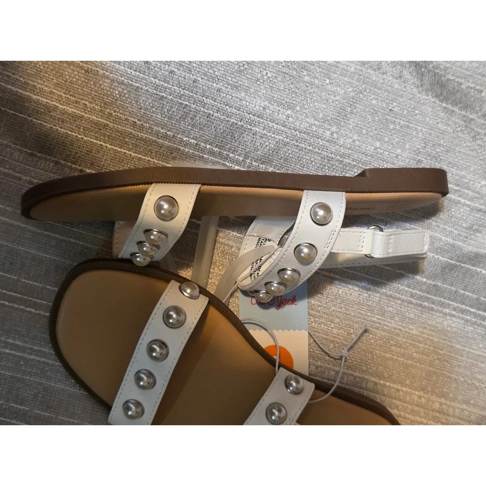 Cat & Jack Girls Pearl Studded Two Strap Sandals White Size 2 NEW